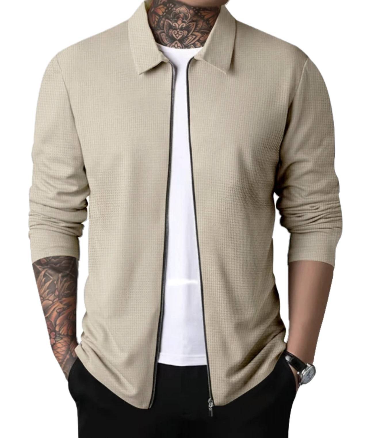 Cardigan à fermeture éclair pour hommes à col